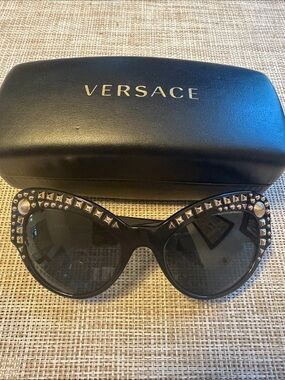Versace Black Cat-Eye Sunglasses with Gold Stud Accents